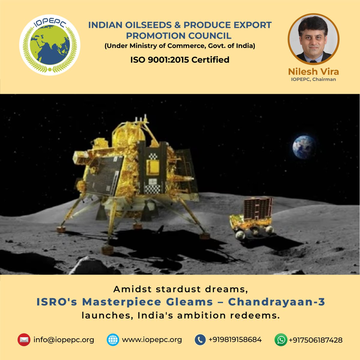 iopepc_india's tweet photo. Amidst stardust dreams, ISRO's masterpiece gleams โ Chandrayaan-3 launches, India's ambition redeems.
#IOPEPC #chandrayaan #chandrayaan3 #isro #space #india https://t.co/OthB3DBeDA