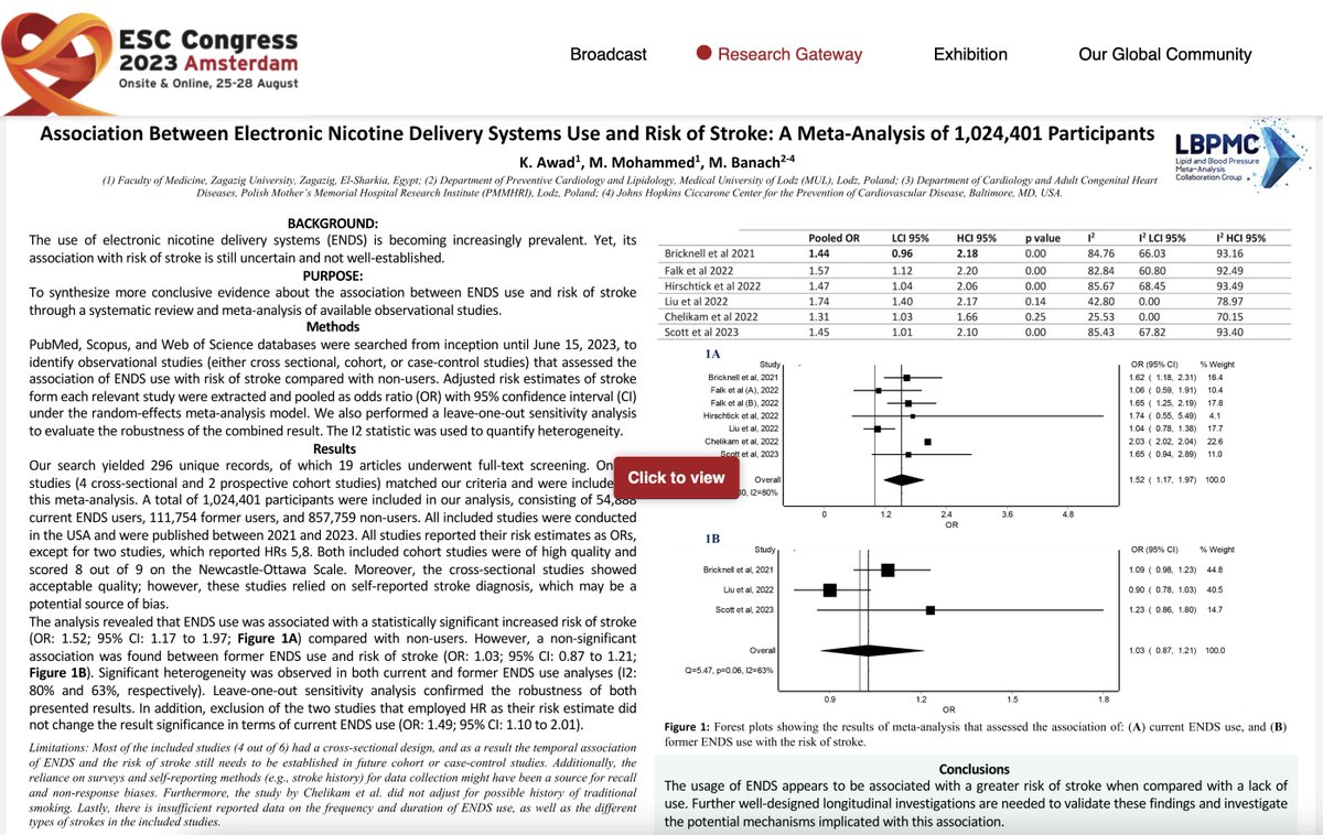 maciejbanach's tweet photo. See you soon at the #ESCCongress #ESC2023 #Amsterdam #CVD #prevention #lipids #cholesterol #CardioTwitter #smoking #stroke
Another amazing analysis by my associate #KamalAwad @LBPMCGroup from the #Zagazig #University! It will be published simultaneously with our presentation! Stay Tuned!
Have a look at this #ESCAbstract on the #ESCCongress Research Gateway https://t.co/Dbi4Dl2L7A przez @escardio
