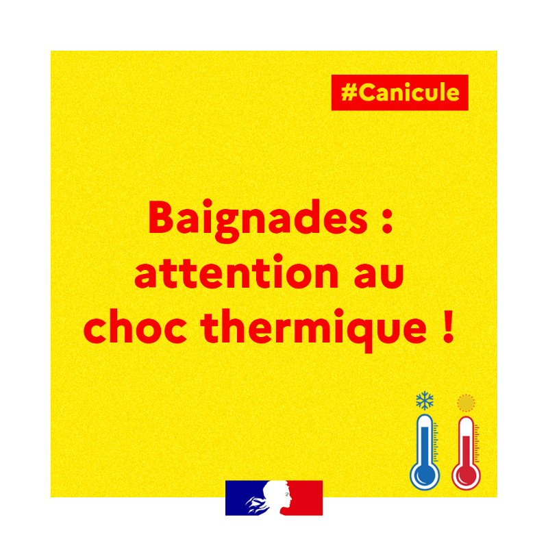 Sante_Gouv's tweet photo. #Canicule | Avec les très fortes chaleurs, les risques de noyades par choc thermique (hydrocution) sont accrus. 

👉 Petits et grands, soyez vigilant lorsque la différence de température entre l'eau et l'air est importante.