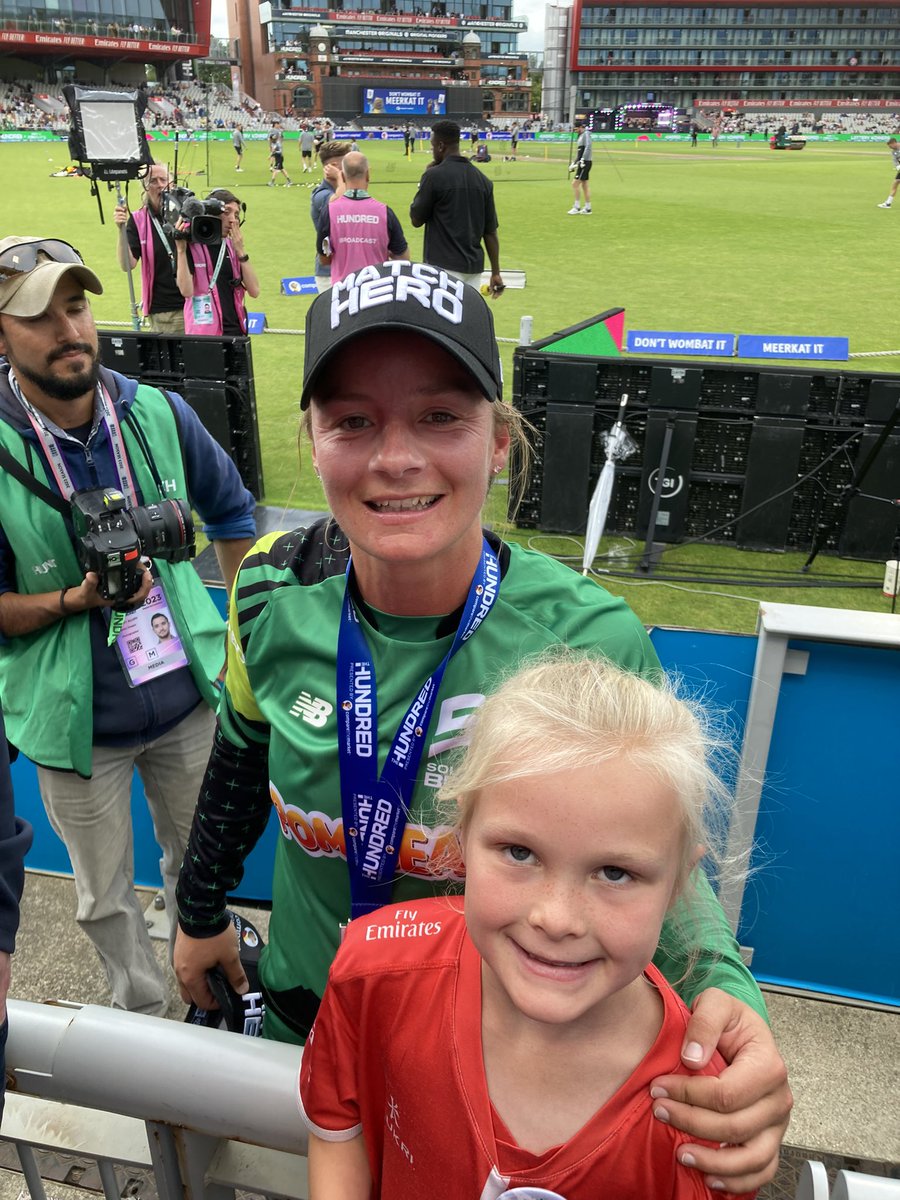 gsprowell's tweet photo. Great day at the Hundred yesterday. Izzys first time and she was so chuffed to get a signed ball of the “Match Hero” @Danni_Wyatt. 🏏🏏 https://t.co/mRTiB4OyFi