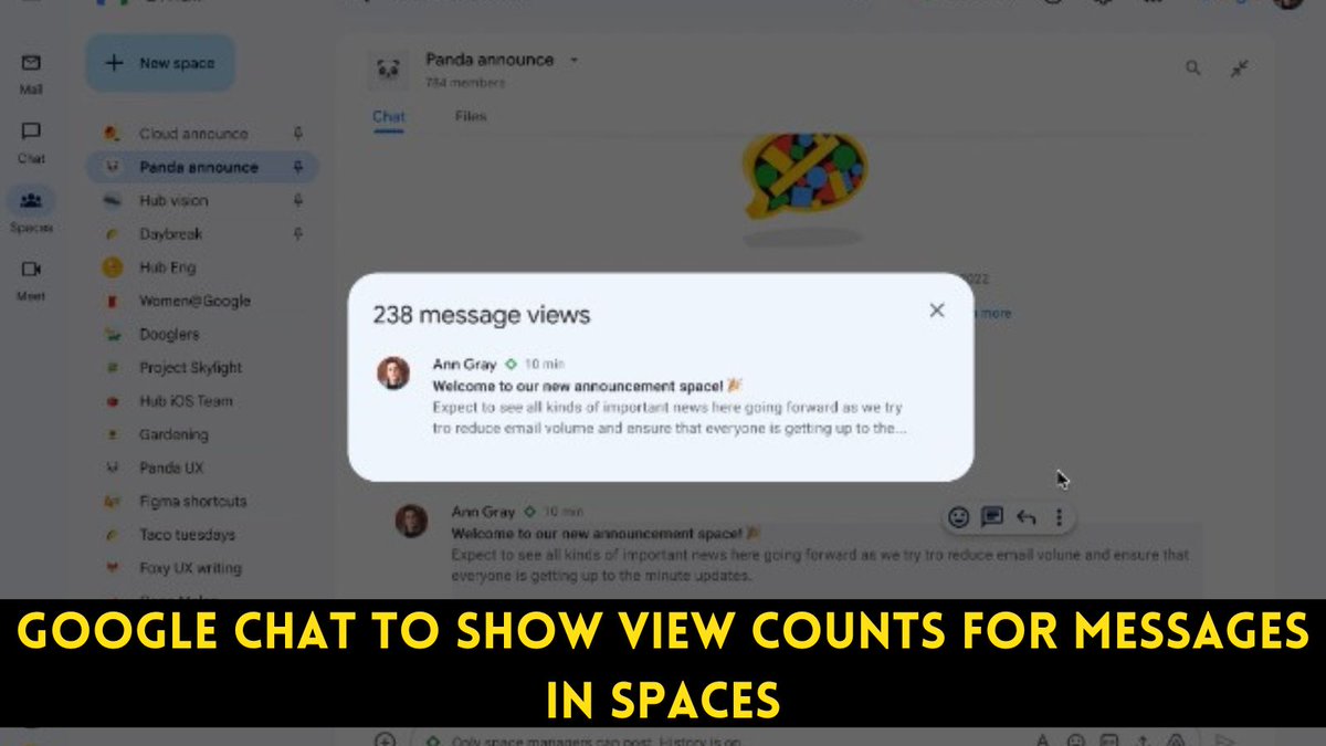 ians_india's tweet photo. #Google has introduced a new feature that will allow #space members to see #ViewCounts for messages in all spaces. The view counts in spaces will only be available for messages sent on August 1, 2023 and beyond.

Also, view counts will not be available for in-line replies. This feature is currently rolling out on the web, and will be released on #Android and ##iOS starting August 28.