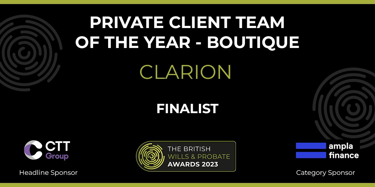 We are delighted to announce that our Private Client team has been shortlisted in this year's British Wills and Probate Awards, in the Private Client Team of the Year – Boutique category!

Congratulations to all the finalists!

#BWAPAwards2023