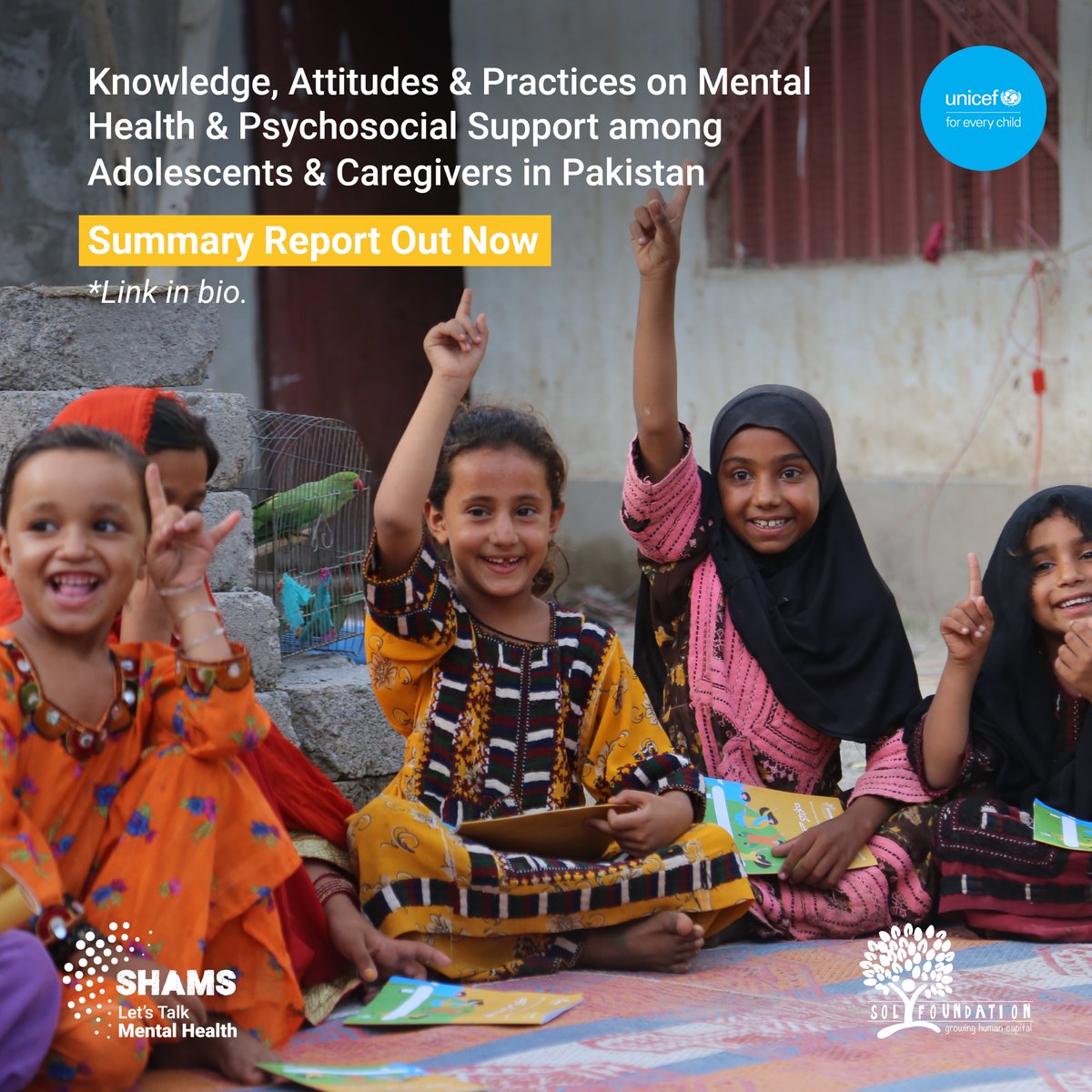 #OutNow: First of it's kind KAP survey on #mentalhealth among adolescents and caregivers in 🇵🇰 Pakistan by #SoLF in collaboration with <a href="/UNICEF_Pakistan/">UNICEF Pakistan</a> for #SHAMS. Read the full summary report on: bit.ly/3YPlGlw

#SHAMS #InThisTogether #OnMyMind