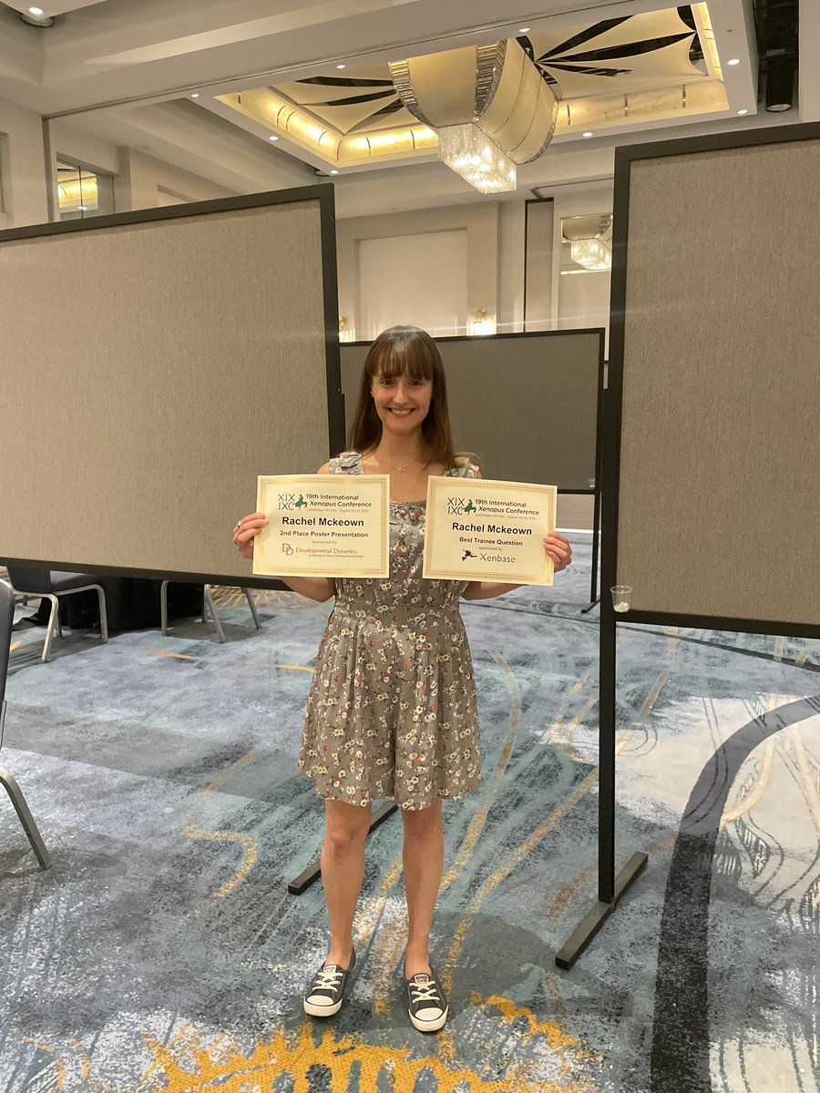 rachelmckneuro's tweet photo. Taking home two awards from the International Xenopus Conference is a true honour! I started my PhD in the pandemic, so being able to meet you all and share incredible science has meant so much. What a true community of fantastic and inspirational people…🐸 #FrogFest23 https://t.co/FAePfsYlYa