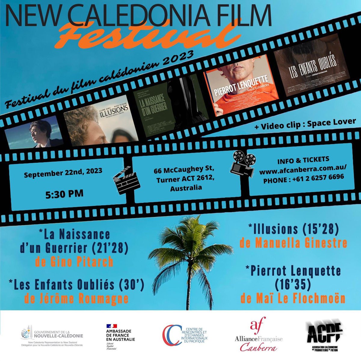 Want a taste of paradise on earth? The New Caledonia Short Film Festival will bring it to you!

📅 Friday 22 September, from 5:30pm
🎟 $10 for non AF members, $8.5 for AF members 
🧀 Canapés and wine included

#french #newcaledonia #shortfilm #shortfilmfestival #eventsincanberra