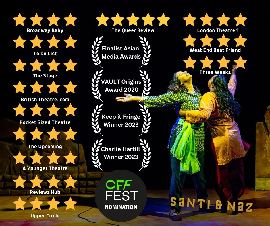 If you head over to the EDFEST site there are a limited number of 20% off tickets for #SantiAndNaz available every day until 28th Aug! Don't miss this ⭐️⭐️⭐️⭐️⭐️ award winning show! @Pleasance Courtyard, 1.30-2.40pm showcatcher.com/edfest/whats-o…