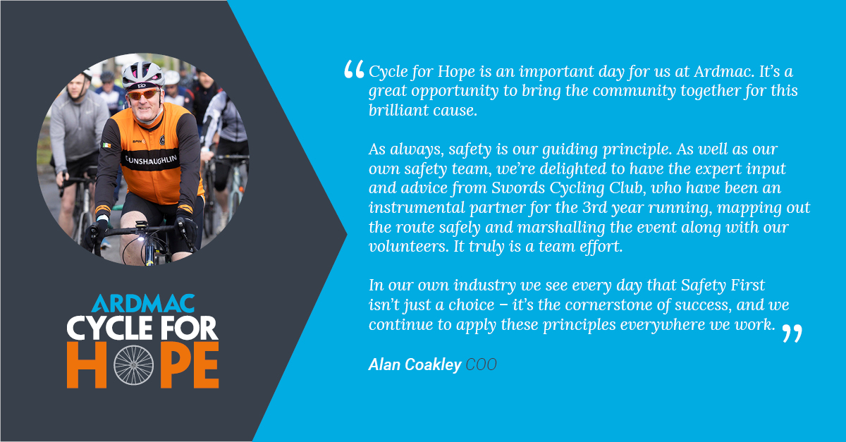 ArdmacLtd's tweet photo. 'Cycle for Hope is an important day for us at Ardmac. It’s a great opportunity to bring the community together for this brilliant cause.’
- Alan Coakley, COO
#ardmac #buildingbetter #skyblue #cycleforhope #pietahouse https://t.co/8PF2mUkgFk