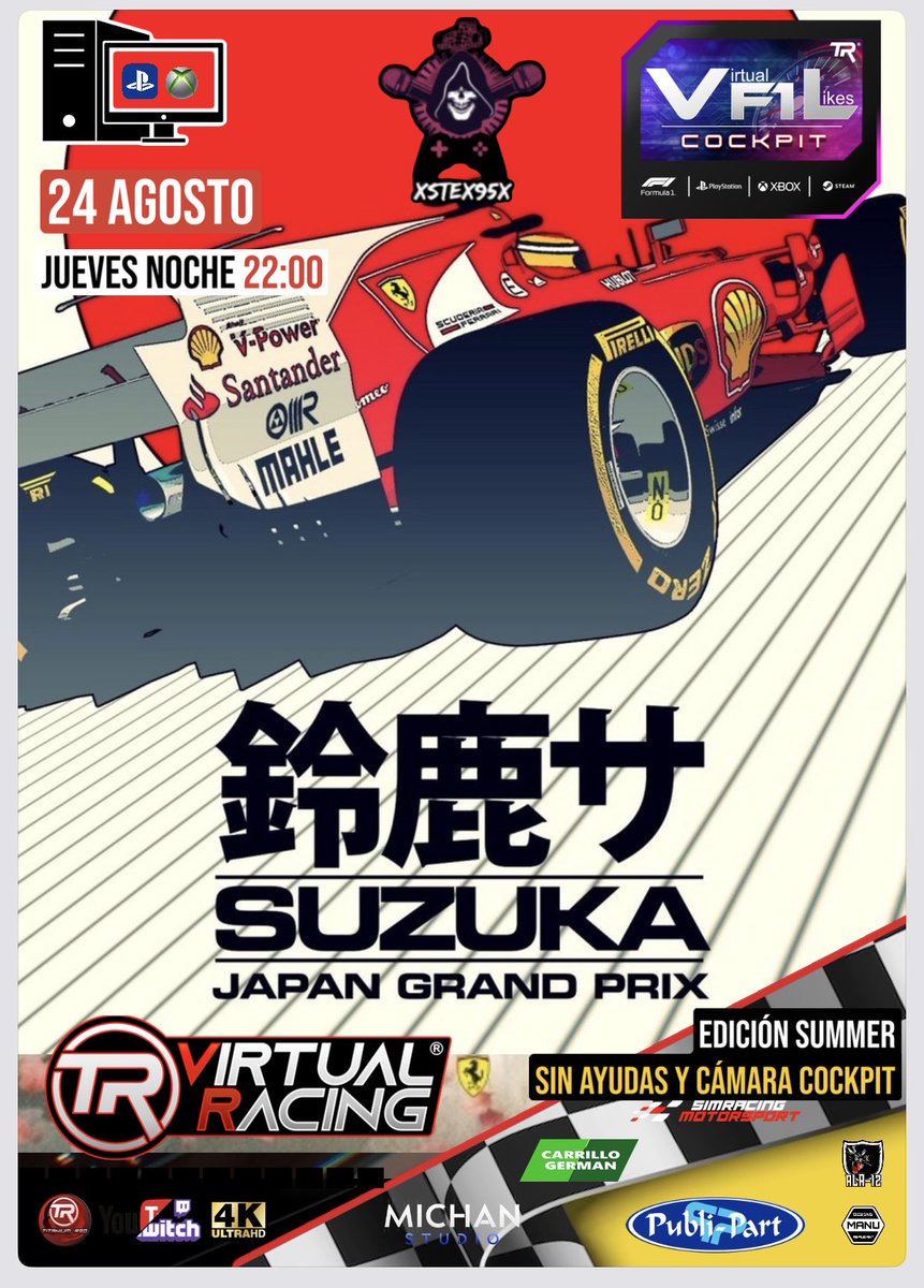 Hoy nos vamos a Suzuka en <a href="/F1Likes/">VirtualF1Likes</a>  <a href="/Titanium__Red/">Titanium__Red / M.Lucas</a> <a href="/TRVirtualRacing/">Titanium Red Virtual Racing</a>  con el gran caster <a href="/Xstex95X/">XstexX95X. (Steven Armijos)</a>