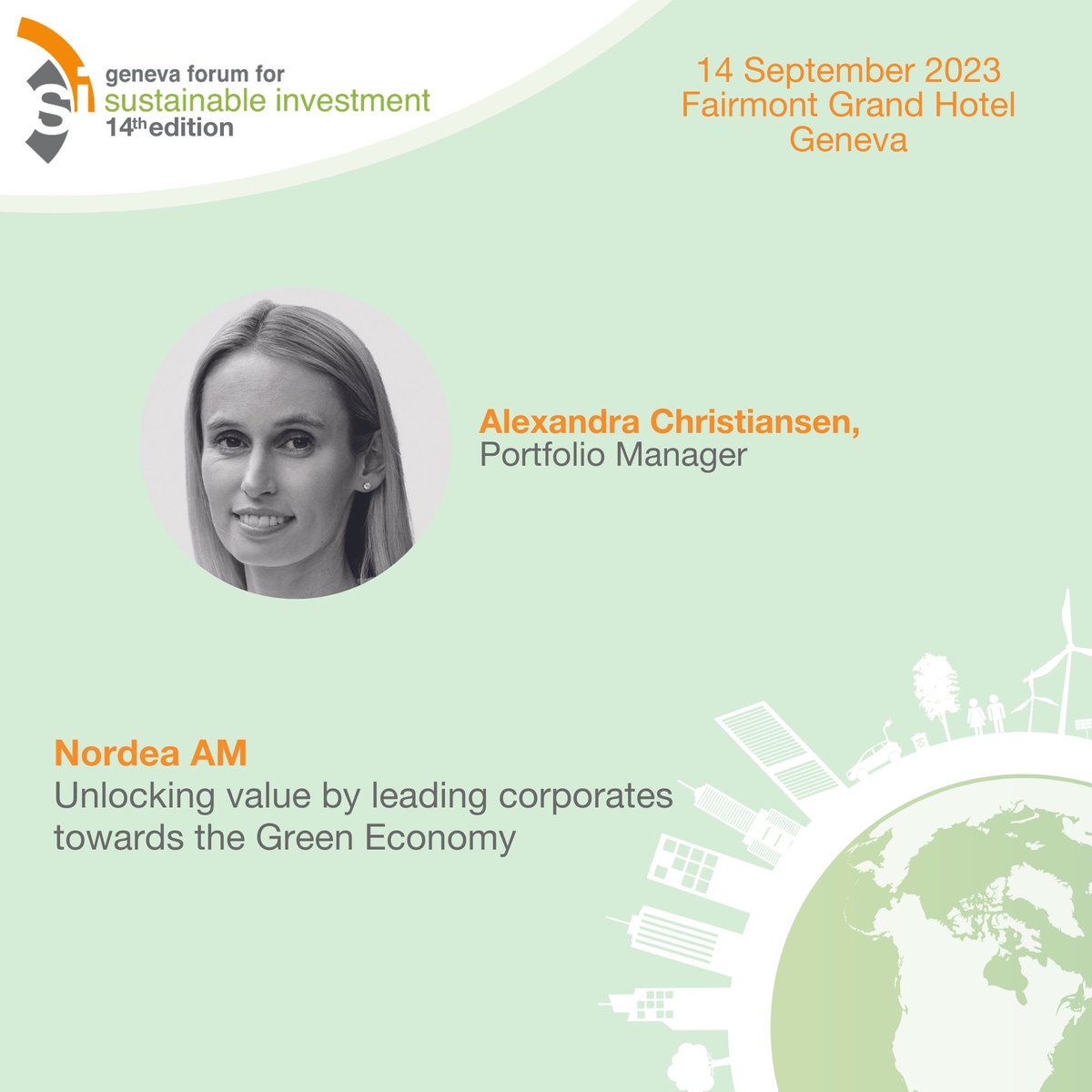 J-20 #GFSI2023! "Unlocking value by leading corporates towards the Green Economy", Alexandra Christiansen, Portfolio Manager, <a href="/Nordea/">Nordea</a> 

Find out more: gfsi-registration.com/en/page/inform… 

#Finance #Geneva #Sustainability #sustainableinvestment