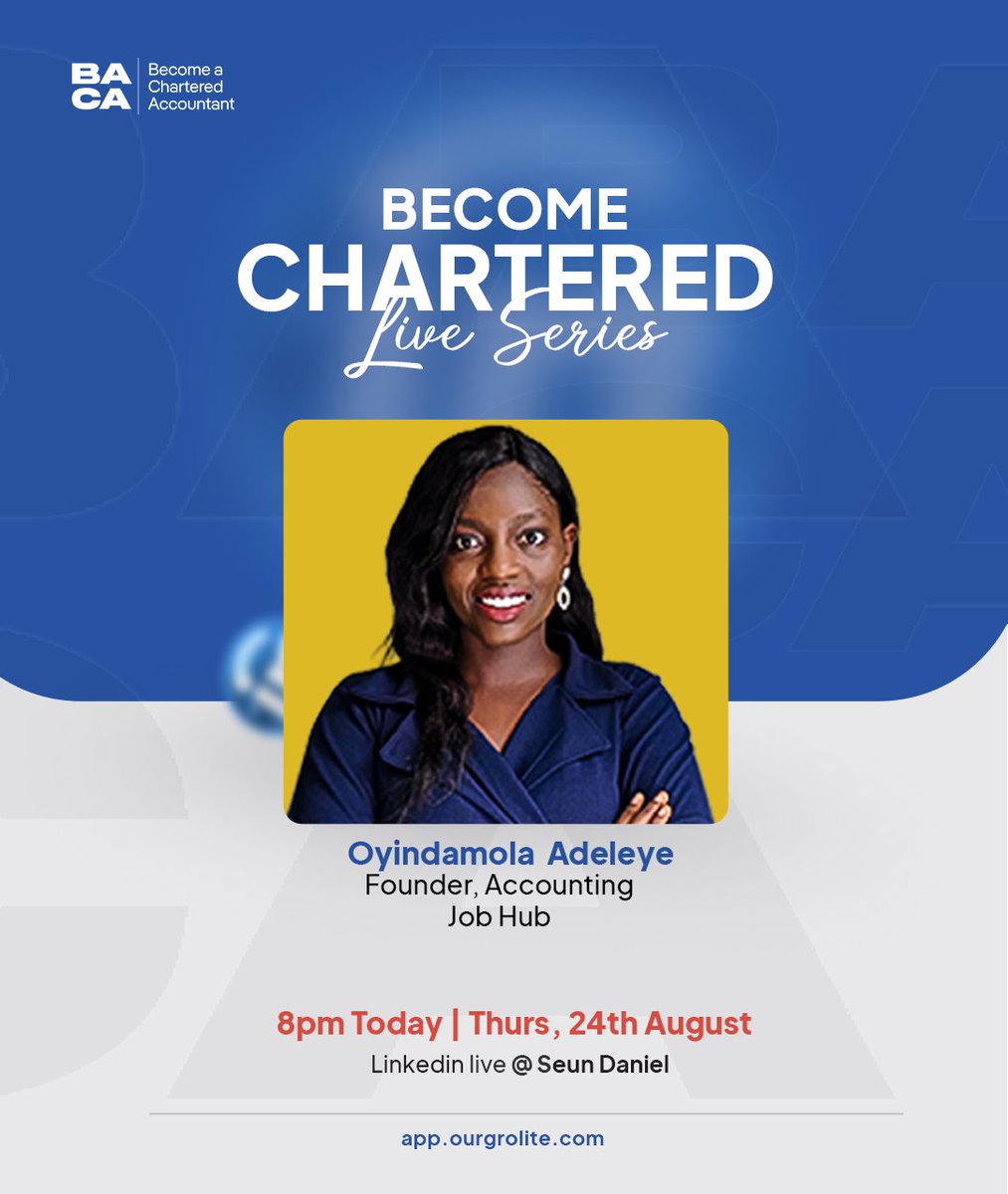 BecomeChartered's tweet photo. It begins today!!!

Meet Oyindamola Adeleye, our first guest on the Become Chartered linkedin live audio series.

Set your alarms and of course, prepare your questions.
It promises to be enlightening and informational.
.
.
.
#livesession #LinkedInLive #grolite #BACA #insightful https://t.co/EPgjTgqnEZ
