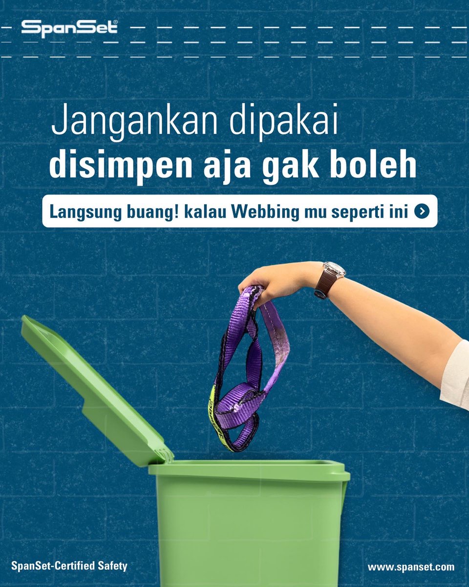 spansetID's tweet image. Nah loh siapa nih yang masih sayang sayang kalau mau buang Webbing / Round Sling…

Pentingnya Kamu tahu tanda tanda kerusakan tali angkat yang sudah tidak dapat ditolerir lagi⛔️agar tidak membahayakan pengangkatanmu. 

#spanset #lifting #alatangkat #roundsling #webbingsling