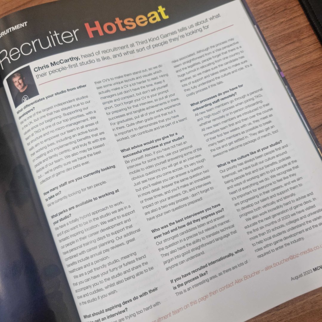 👀 Did you catch our very own Chris McCarthy in the Recruiter Hot-seat in the latest issue of <a href="/MCV_DEVELOP/">MCV/DEVELOP</a>?

Chris offered some superb insight into what we look for in new recruits and what it's like to work at our people-first studio - read more below👇
ow.ly/F3IZ50PCwfk
