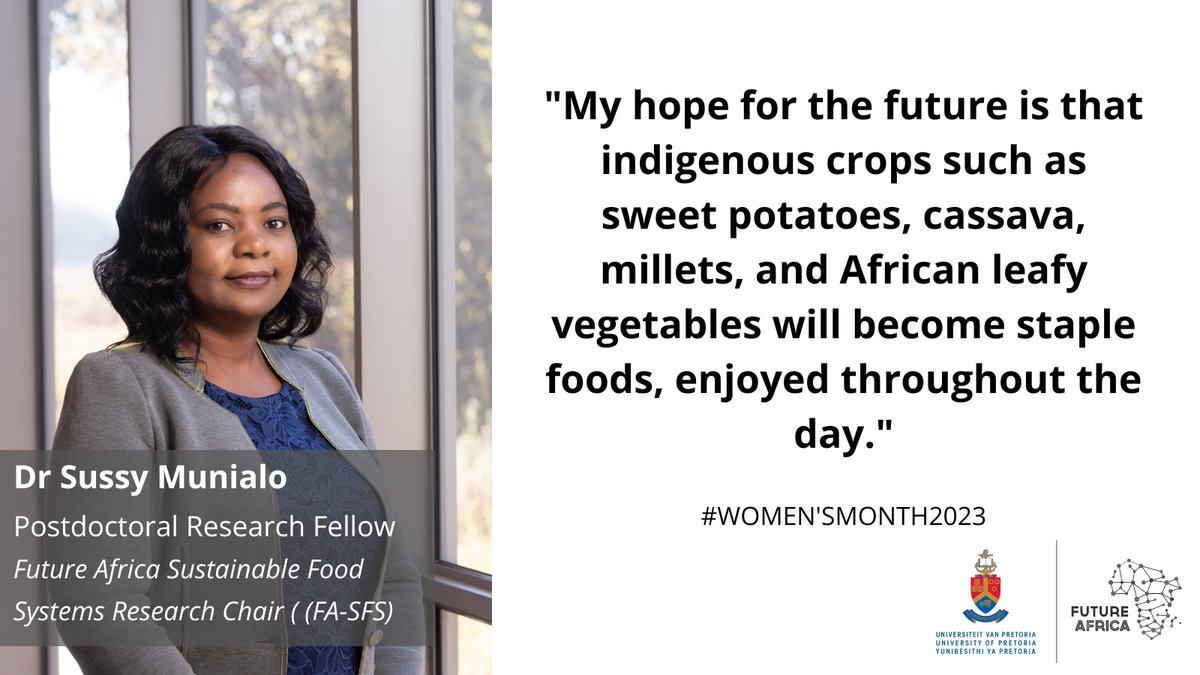FutureAfricaUP's tweet photo. Join Future Africa in celebrating the food security champion Dr Sussy Munialo! She is making a difference in the world by improving food security in Africa. Her focus is on unlocking the potential of indigenous crops. Read more: https://t.co/aBwdwFNQRu

#WomensMonth2023 https://t.co/uq988lutZn