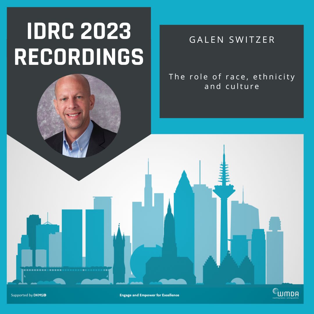 Dr Galen Switzer's presentation on the role of race, ethnicity and culture is now available to watch. The recording is available to purchase from the WMDA Webshop: wmda.info/shop/ #IDRC23 #WMDA23 #globalcollaboration #race #ethnicity #culture #hematology