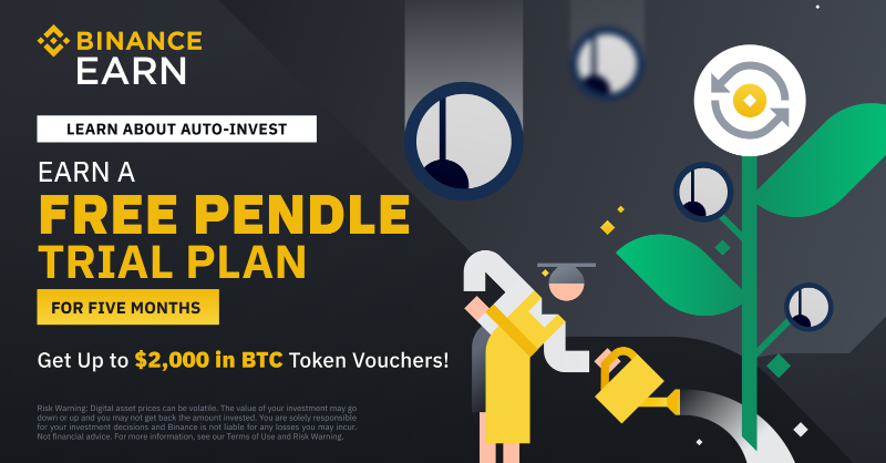 binance's tweet photo. #Binance Earn adds $PENDLE to Auto-Invest!

Subscribe to get up to $2,000 in #BTC Token Vouchers and complete a quiz to receive a free Auto-Invest PENDLE Trial Plan.

Start here ⤵️