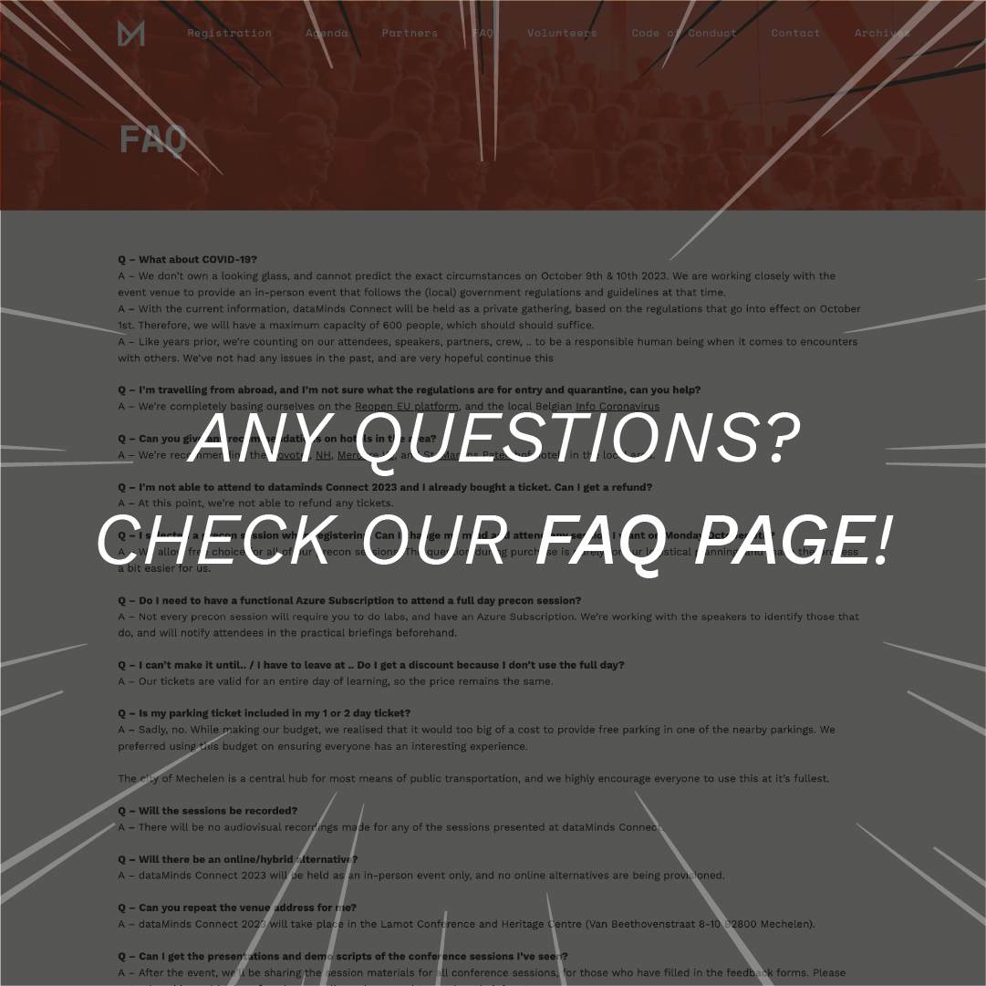datamindsbe's tweet image. Ticket secure? Great! Still need one? Join the waiting list 🦸‍♀️ &amp;amp; There are still Precon-only tickets available for a power-packed Monday session! Check our #FAQ for answers via bit.ly/44r7rVC #dataMindsConnect #DataAdventure