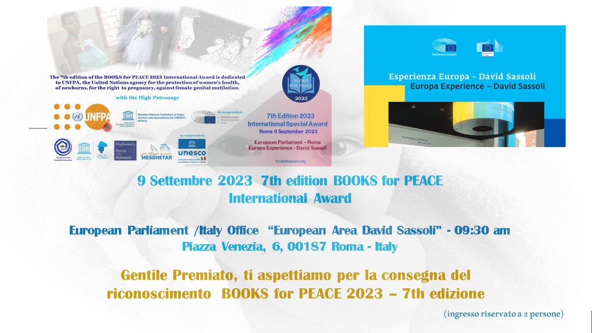 EmiliaUA's tweet photo. Quest'anno riceverò il premio internazionale per il #giornalismoinvestigativo indetto fin dal 2017 dall'organizzazione #BooksForPeace
Il premio mi verrà consegnato il 9 settembre prossimo presso l'ufficio italiano dell'Europarlamento
Lo dedico a tutti voi!

#journalism https://t.co/EgZ0jpFBku