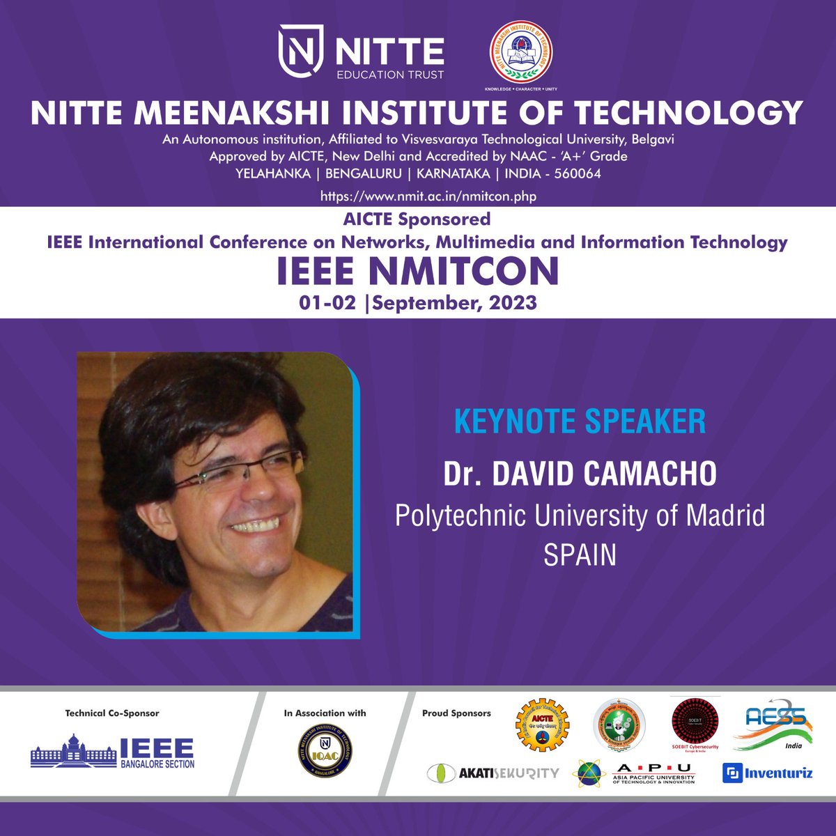 NMITBangalore's tweet photo. NITTE Meenakshi Institute of Technology, Bangalore is organizing AICTE Sponsored, IEEE International Conference IEEE NMITCON on the topic "Networks, Multimedia, and Information Science" on September 1 and 2, 2023.
#IEEE #ieeestudentbranch #internationalconference #Nitte #nmit https://t.co/LgLqcBZcZ5