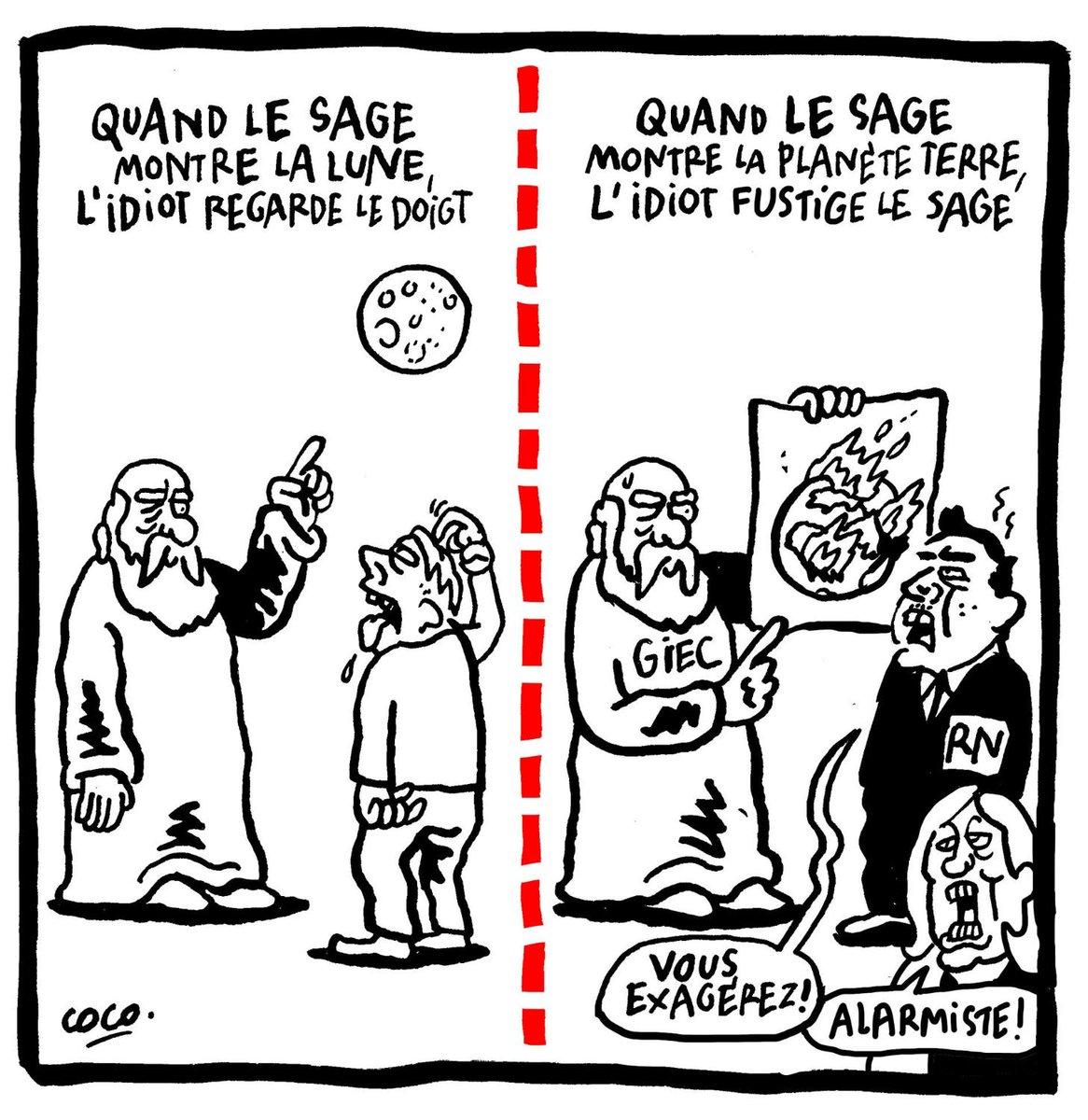 Quand le sage montre la lune, l'idiot regarde le doigt. Par <a href="/Cocoboer/">Corinne</a> ✏️ 

Plus de dessins : bit.ly/CocoLibe