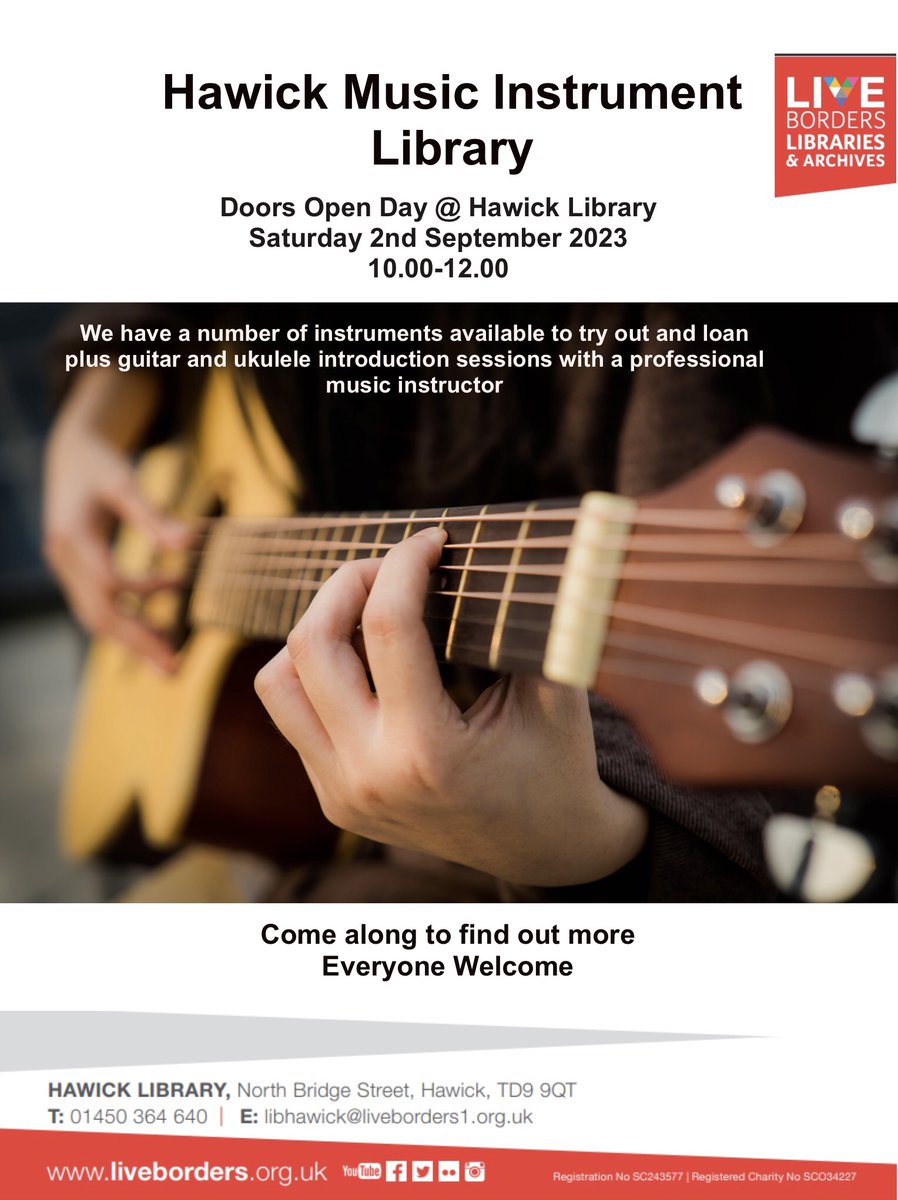 YMIBorders's tweet image. Hawick Library is having an open doors day on 2nd September 10.00-12.00 to launch their exciting new music library- Loan, try out and learn how to play @TheHawickPaper @hawnews @LiveBordersLA