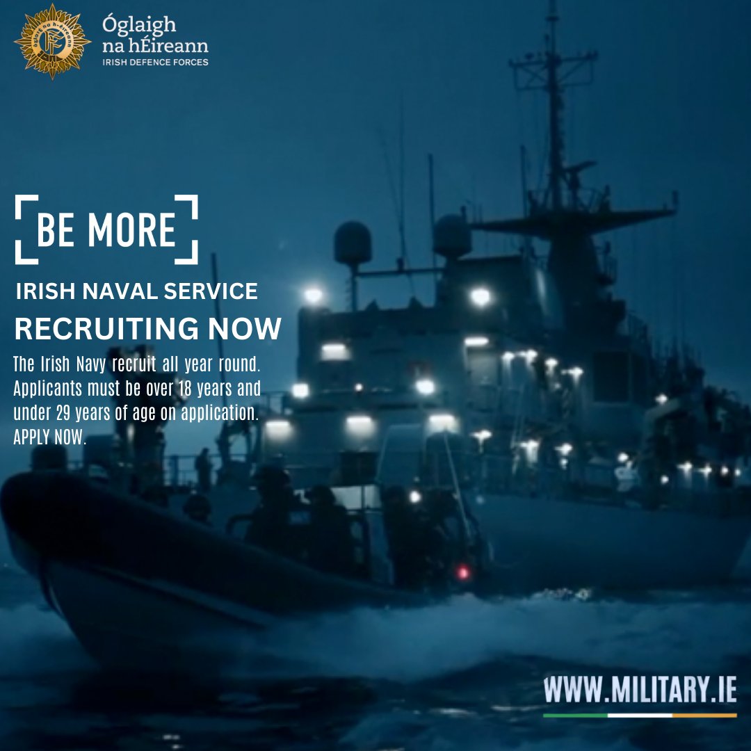 df_recruitment's tweet image. BE MORE   The Irish Defence Forces recruit Naval Service, Army, and Air Corps, recruits all year round. Visit military.ie for more information and to make your online application now. #bemore