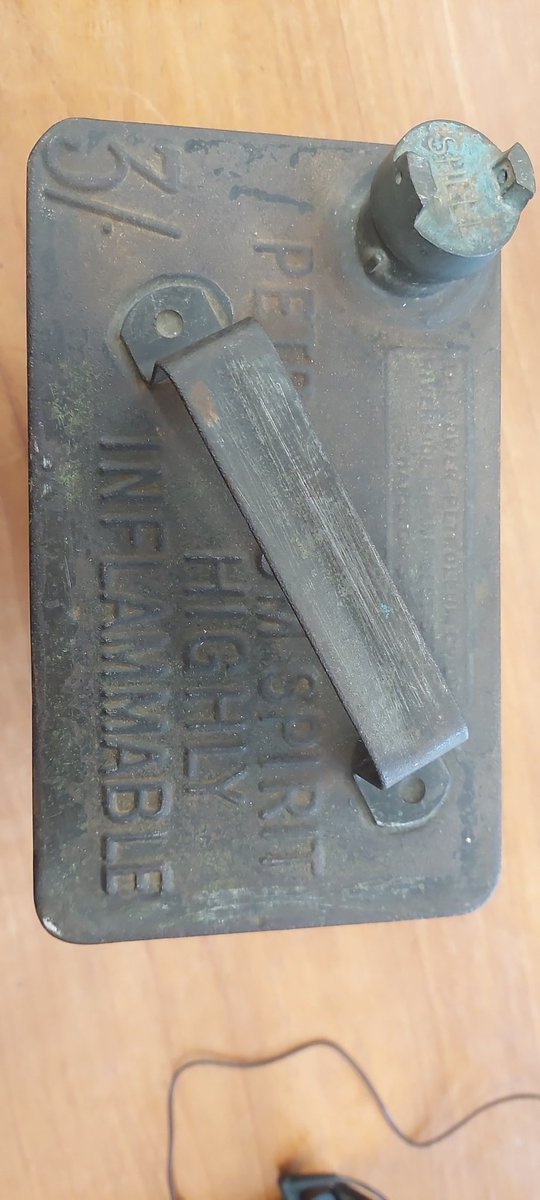 Power Petrol, petrol can. Approx 11 inches high, 10 inches wide , and  5 1/2 inches deep. It has  brass Shell cap. 1920's. Good condition. #motoring #petrol #Automotive #automobiles #memorabilia #powerpetrol