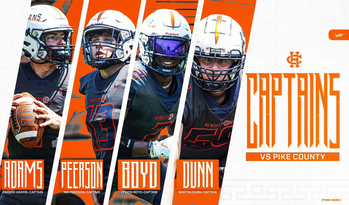 athletics_CHHS's tweet photo. CAPTAINS of the WEEK
CHHS vs. Pike Co. Game
Friday, 08.25.23
7:00 PM
@ The Vet

Parker Adams @ParkerAdamsQB1 
Nik Peerson @NikolasPeerson 
Jywon Boyd @jywon8 
Benton Dunn @bentondunn56 

Let’s GO TROJANS!

#WeAreTrojans / #CharlesHendersonTrojans / #TrojanFootball https://t.co/D5n2qSuXN1