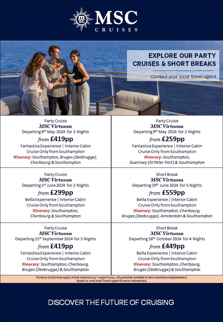 Did you know MSC Cruises offers 2,3,4 &amp; 5 Night Mini Breaks from Southampton 🇬🇧? 

🎉Get the girls together for a spa weekend/ Celebrating a Birthday or maybe a hen/ Stag weekend or get the family together for fun times on board... A mini cruise has it all!🎉

01924 283 803