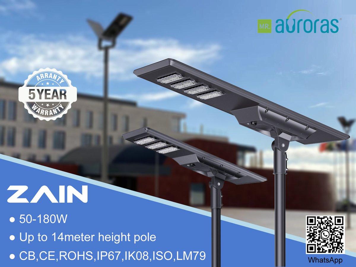ZAIN all-in-one solar street light is very easy to install,  no need solar panel bracket, adapted cable, and complicated installation process,  which makes it a good sensible choice for exterior illumination.

sales.2@auroraslighting.com
#aluminumdiecasting  #autolock