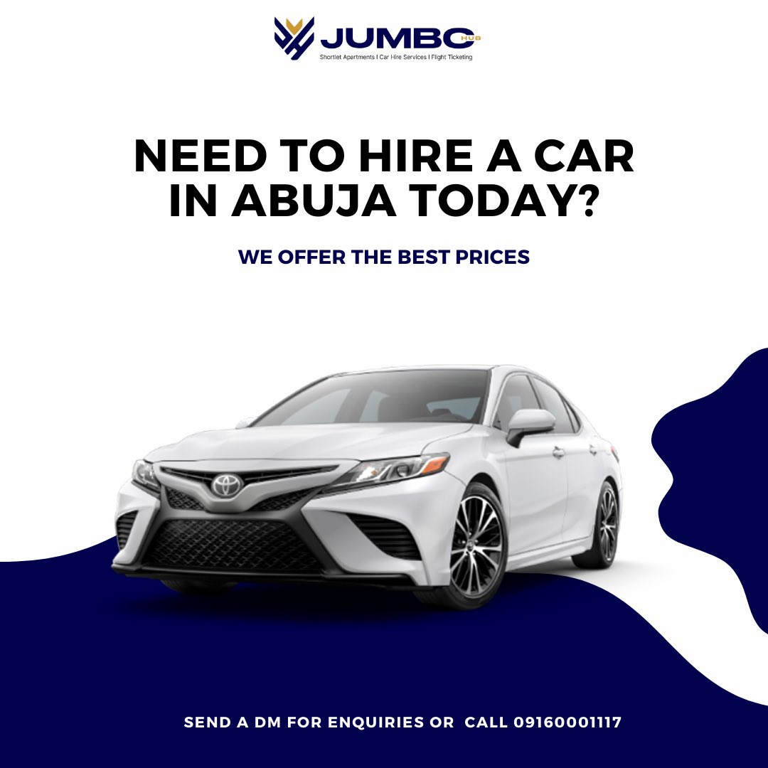 Need to visit THAT place with ease and in style? Say no more!!! Book a ride with us and enjoy luxury and comfort. 

Send a DM for more details 
Call 09160001117

#abuja #abujabusiness #car #carrentals #carhire #jumbohub