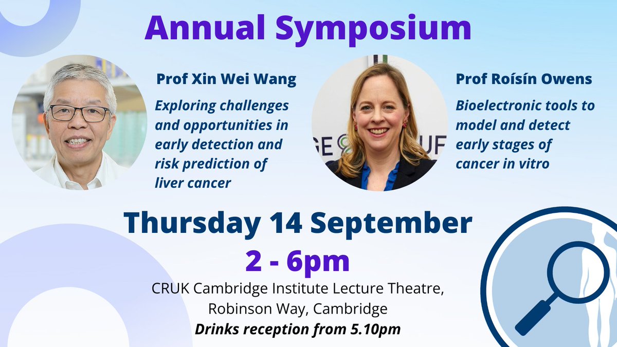 Early Cancer Institute, University of Cambridge (@earlycancercam) on Twitter photo Three weeks today! Are you registered yet for our #ECISymposium2023?
👉Secure your place here: eci-symposium2023.eventbrite.co.uk
Brilliant programme from <a href="/XinWang77/">Xin Wei Wang</a> <a href="/biochemist_hero/">Dr Roisin Owens</a> <a href="/siddhartha_kar/">Siddhartha Kar</a> <a href="/carolinewatson/">Caroline Watson</a> <a href="/AFrankell/">Alex Frankell</a> <a href="/Tom_J_Mitchell/">Tom Mitchell</a> Three weeks today! Are you registered yet for our #ECISymposium2023?
👉Secure your place here: eci-symposium2023.eventbrite.co.uk
Brilliant programme from <a href="/XinWang77/">Xin Wei Wang</a> <a href="/biochemist_hero/">Dr Roisin Owens</a> <a href="/siddhartha_kar/">Siddhartha Kar</a> <a href="/carolinewatson/">Caroline Watson</a> <a href="/AFrankell/">Alex Frankell</a> <a href="/Tom_J_Mitchell/">Tom Mitchell</a>