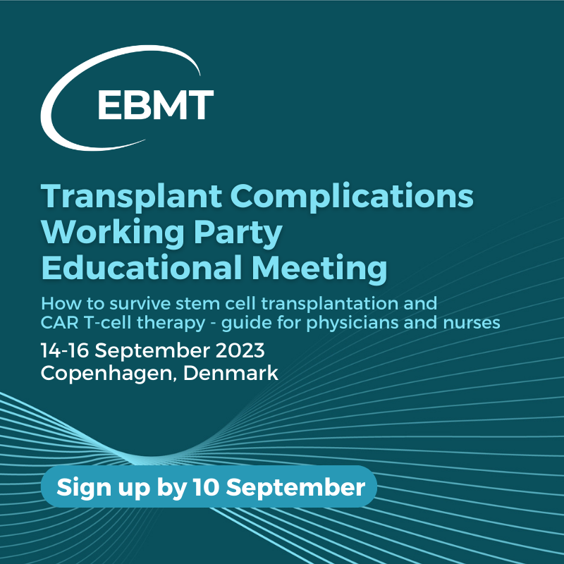 TheEBMT's tweet photo. Are you a #PhysiciansinTraining or a #PhDstudent interested in #StemCellTransplantation and #cellulartherapy? ๐ง๐ฌ Don't miss attending the Transplant Complications Working Party Educational Meeting and benefit from free registration to the event!
Sign up by 10 September 2023 โฌ๏ธ