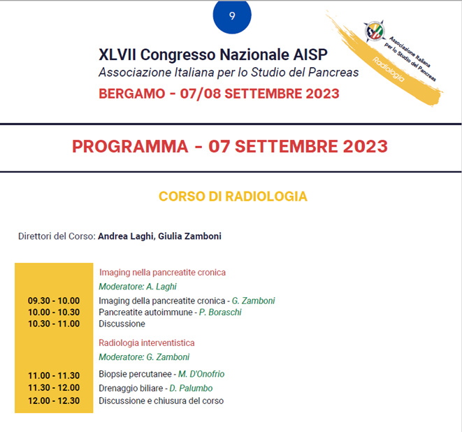 Roberto Cannella (@cannella_rob) on Twitter photo Non perdetevi il corso della Task Force Radiologia al prossimo congresso <a href="/AISP_Pancreas/">AISP</a> con <a href="/Blondie_GZ/">Giulia Zamboni</a> <a href="/PBoraschi/">Piero Boraschi</a> <a href="/DiegoPalumbo89/">Diego Palumbo</a>
Vi aspettiamo il 7-8 settembre a Bergamo!
Per iscrizioni 👉congressonazionaleaisp.it/iscrizioni/ Non perdetevi il corso della Task Force Radiologia al prossimo congresso <a href="/AISP_Pancreas/">AISP</a> con <a href="/Blondie_GZ/">Giulia Zamboni</a> <a href="/PBoraschi/">Piero Boraschi</a> <a href="/DiegoPalumbo89/">Diego Palumbo</a>
Vi aspettiamo il 7-8 settembre a Bergamo!
Per iscrizioni 👉congressonazionaleaisp.it/iscrizioni/