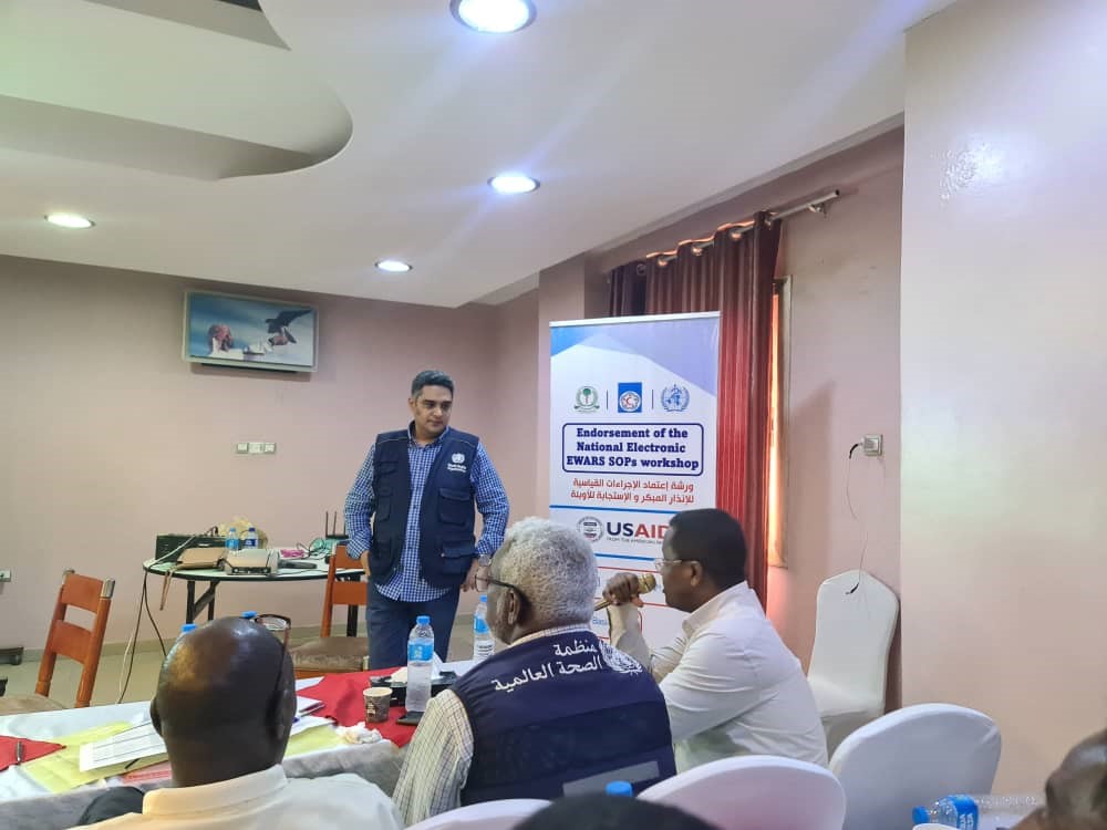 whosudan's tweet photo. Thanks to @USAID, a ToT on @WHO Electronic Early Warning Alert and Response System #EWARS is underway in Port Sudan opened by Hon. Minister of Health, Dr. Haitham Muhammed İbrahim Awadallah &amp; WHO Representative Dr Nima Abid as part of the introduction of EWARS in #Sudan. 1/2 https://t.co/jhEV7YvABG