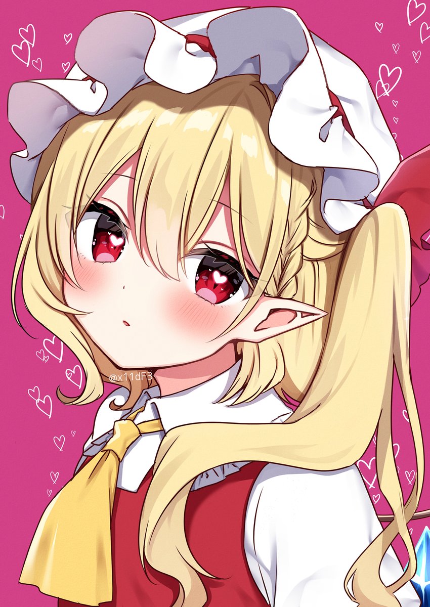 flandre scarlet 1girl solo hat blonde hair mob cap pointy ears wings  illustration images