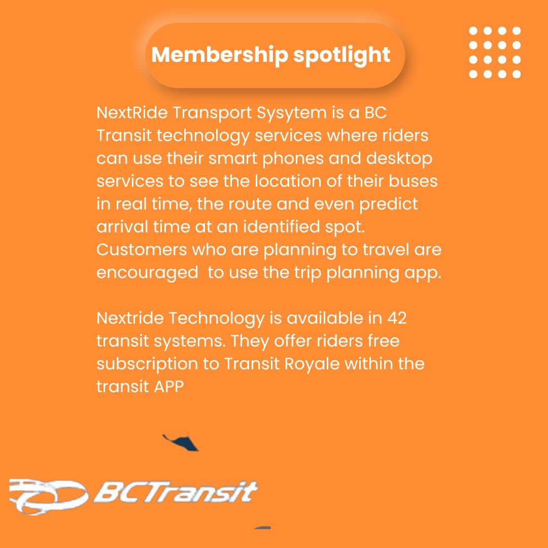 Today we beam our membership spotlight on NextRide Transport Services.
The NextRide Project is being cost-shared by the Federal Government through the Investing in Canada Infrastructure Program, the Province of BC, and local government partners.
#membershipspotlight #pyaleworkhub