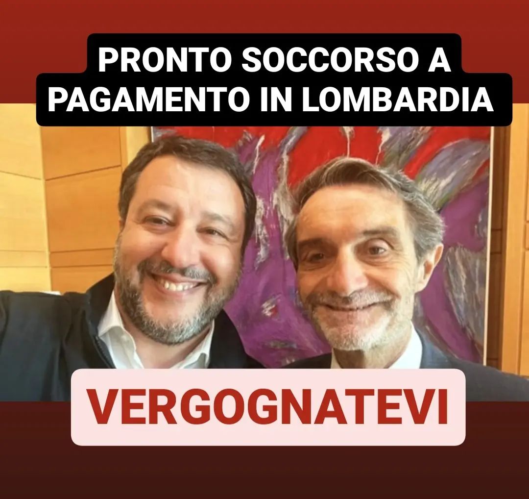 Mentre si usa la propaganda di distrazione di massa per sviare i veri problemi creati dalla destra fallimentare,in Lombardia vogliono far pagare il pronto soccorso per evitare la fila..
Ecco il modello di sanità eccellente gestito dai leghisti..
<a href="/reportrai3/">Report</a> #regionelombardia