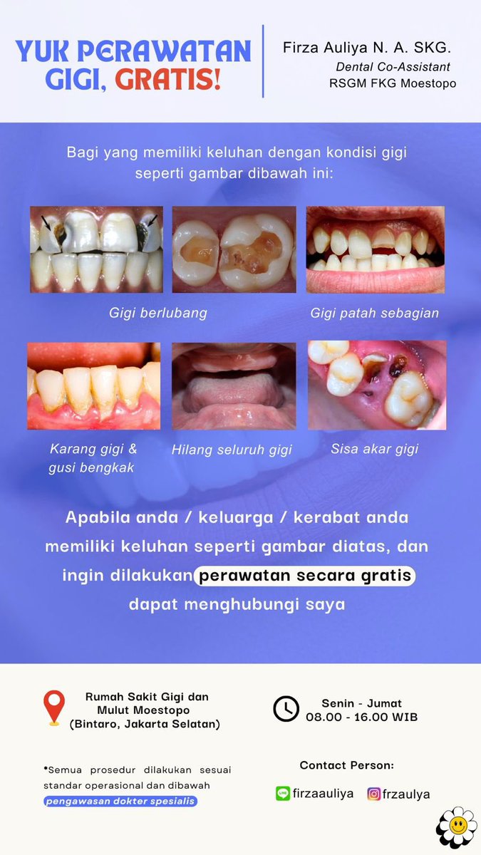 butterdance_'s tweet photo. Ayo yang mau perawatan gigi gratis bisa dm atau hubungin nomor yang di poster ya!!!!!!!!  #dentist #coass https://t.co/39UHY31Q05