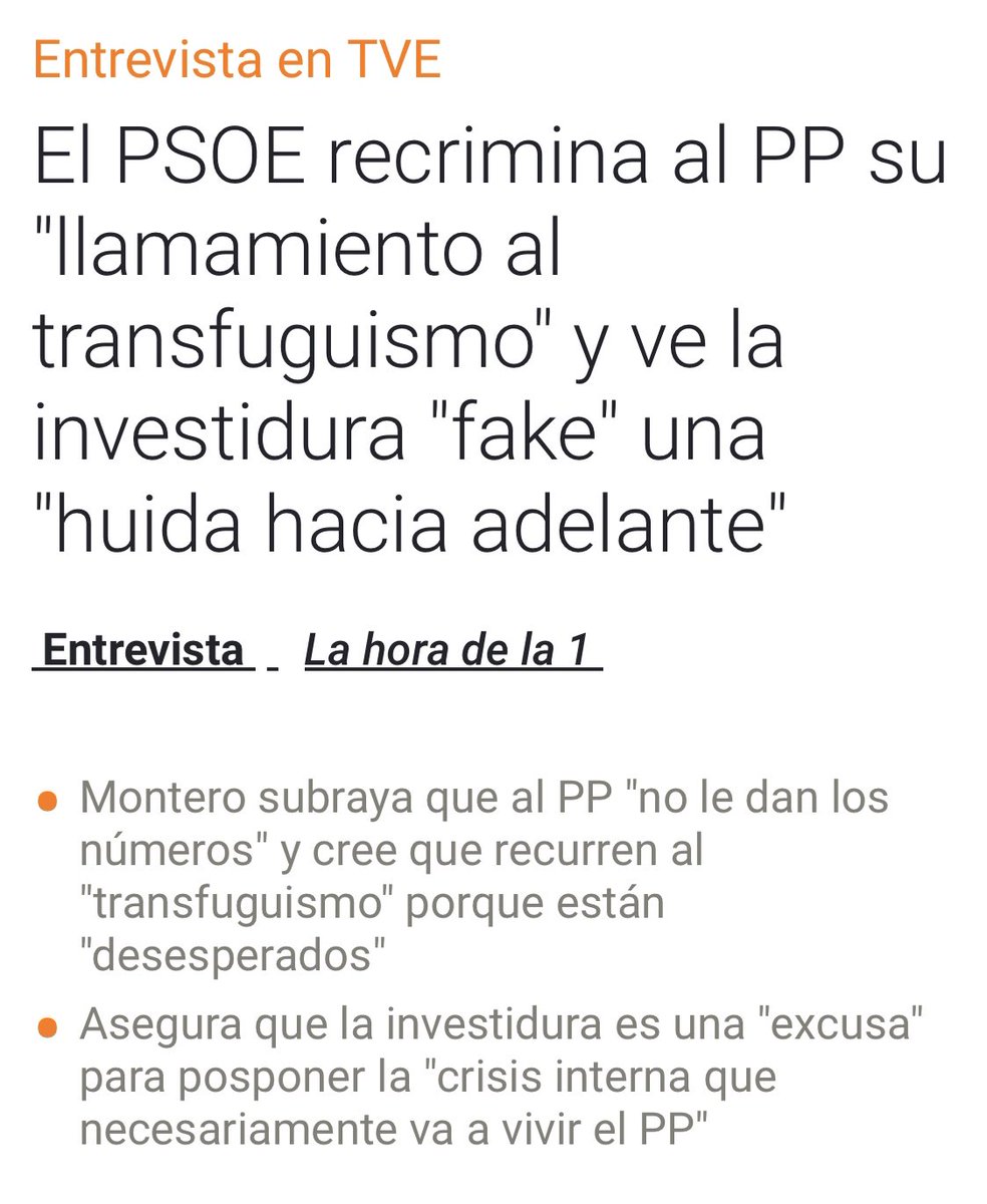 ❌Feijóo a la desesperada urgido por su crisis de liderazgo: Ahora llamando al transfuguismo al estilo practicado con Sayas o Adanero.

🗣️Como dijo Josep Tarradellas “en política se puede hacer de todo, salvo el ridículo”

😡Vergonzoso

amp.rtve.es/noticias/20230…
