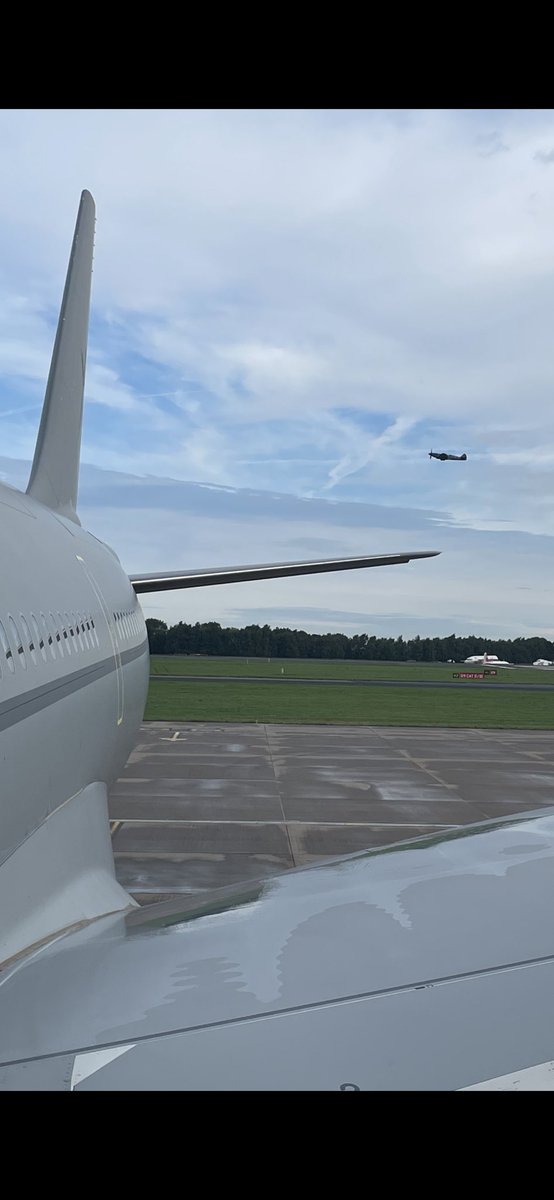 Beautiful Spitfire departing East Midlands airport this morning.