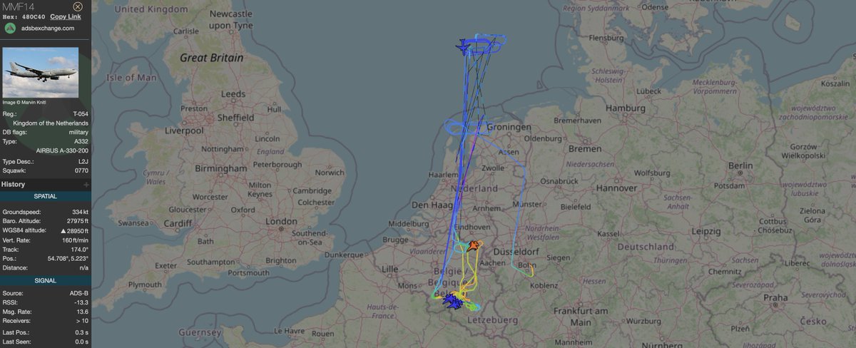 alternativewip's tweet photo. #RNAF royal netherlands air force A330 MRTT completing laps over the north sea, looks to have refuelled a large amount of RNAF F16's. #MMF14 https://t.co/5wuQha7rTu