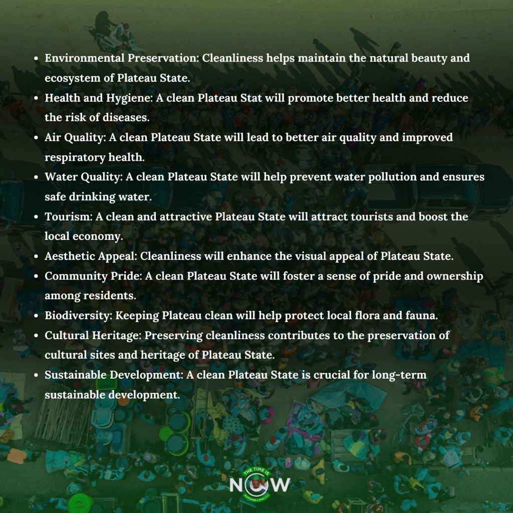 _TheTime_isNow_'s tweet photo. It is our collective responsibility to keep Plateau clean and here are 100 reasons why we need to keep Plateau clean.
#keepplateauclean https://t.co/JExxvzL7HH