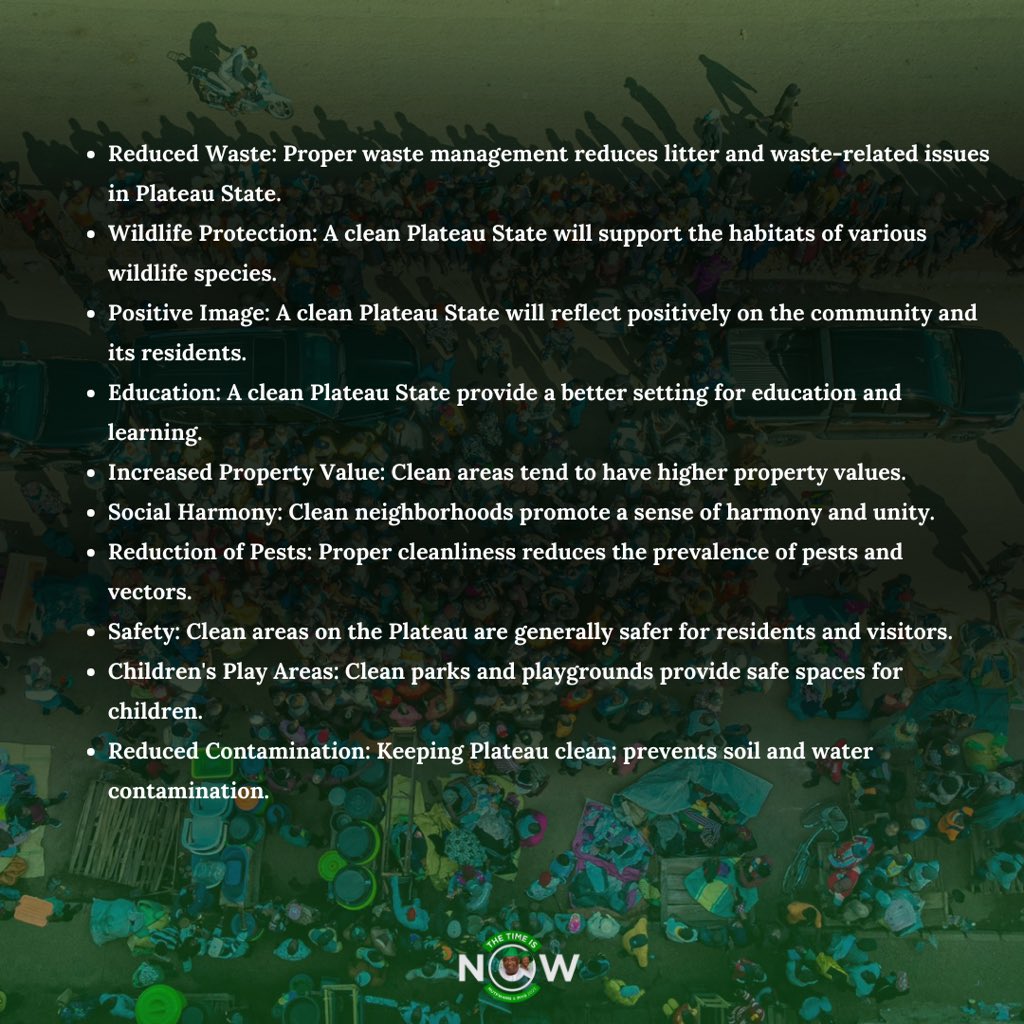 _TheTime_isNow_'s tweet photo. It is our collective responsibility to keep Plateau clean and here are 100 reasons why we need to keep Plateau clean.
#keepplateauclean https://t.co/JExxvzL7HH