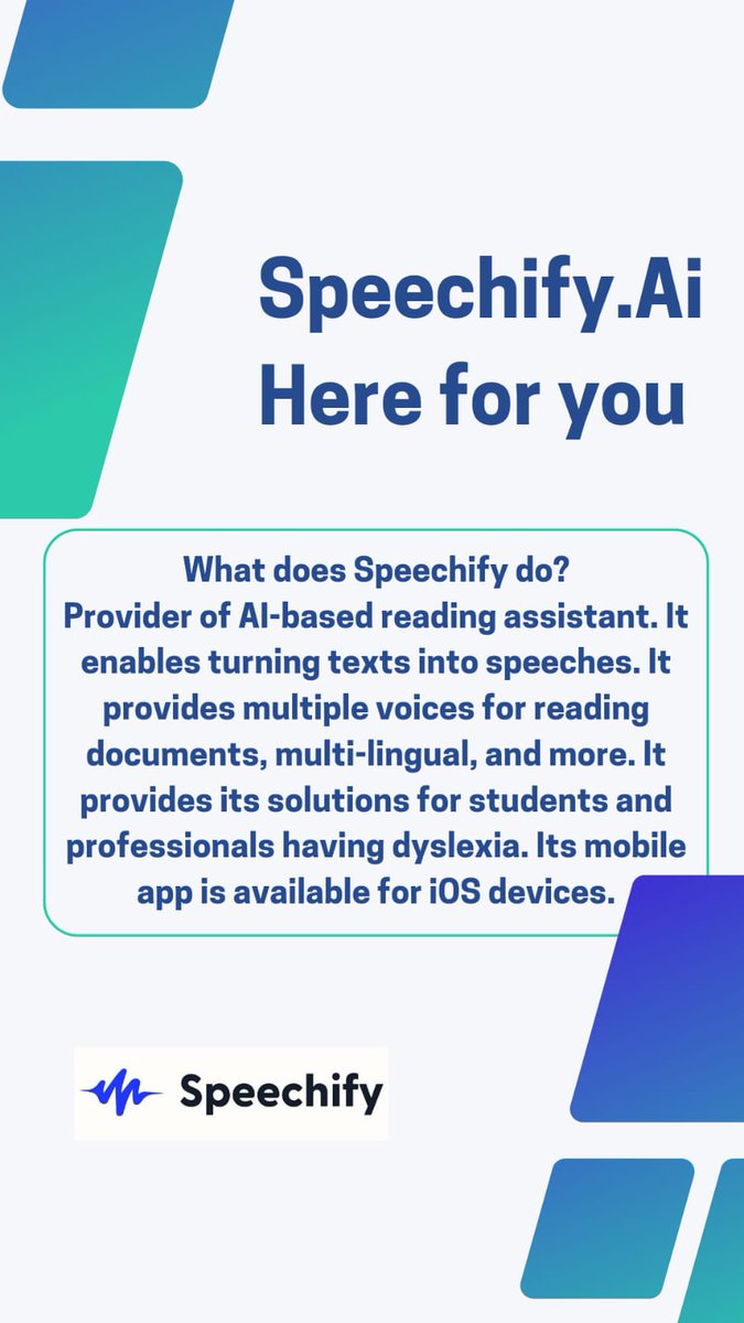 ZautoAI's tweet photo. Empower Your Reading with AI : Transforming Text into Speech!
#SpeechifyAI #ReadingAssistant #TextToSpeech #AIReadAloud #DyslexiaSupport #EmpowerReading #VoiceTechnology #MultiLingualReadings #AccessibilityTool https://t.co/nMLiY1kgcU
