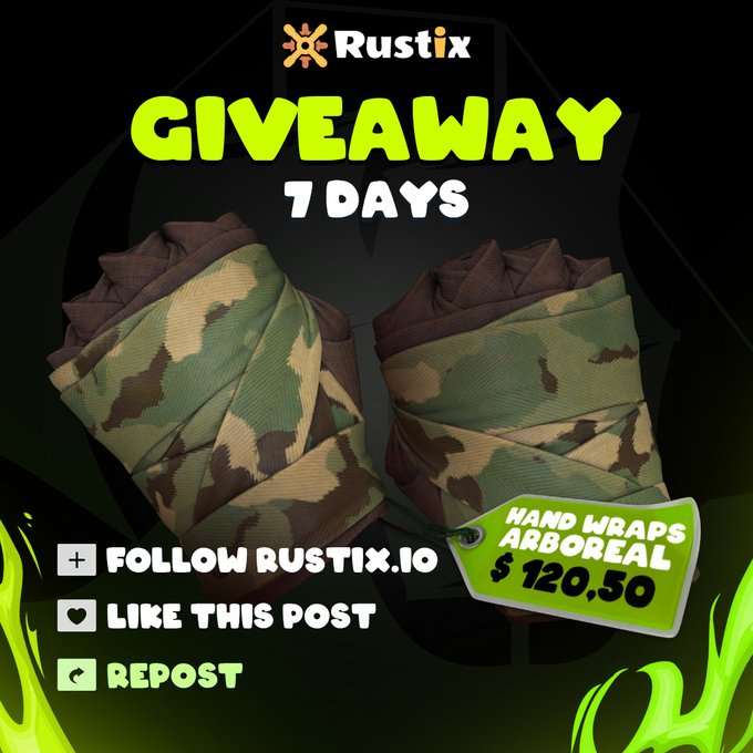 saphskins's tweet photo. 🔥 CS:GO GIVEAWAY 🔥

🎁 HAND WRAPS | ARBOREAL ($120.50)

➡️ TO ENTER:

✅ Follow me &amp; @Rustix_io 
✅ Like &amp; Retweet

⏰ Giveaway ends in 7 days!

#CSGO #CSGOGiveaway https://t.co/RGl05NynMc