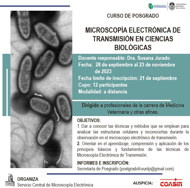FCVUNLP's tweet photo. El 28 de septiembre iniciará una nueva edición del curso de #Posgrado en Microscopía Electrónica de Transmisión. Enterate más en https://t.co/Cph3rH8PuM https://t.co/MBG2hgHtyc