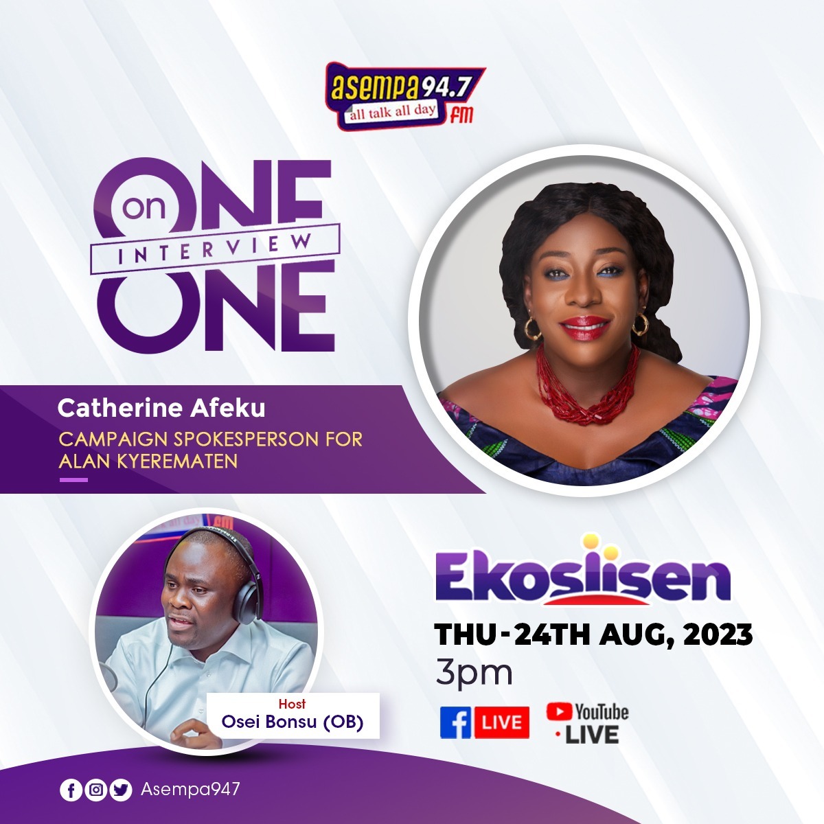 Hon. Catherine A. Afeku (@officialcaafeku) on Twitter photo Join me on <a href="/Asempa947_FM/">Asempa 94.7FM</a>'s Ekosiisen at 3:00PM GMT as I highlight why <a href="/AlanKyerematen/">Alan Kyerematen</a> is the best candidate to lead the NPP to break the 8.
#AlanKyerematen
#CatherineAfeku
#NPPDelegates
#NPP Join me on <a href="/Asempa947_FM/">Asempa 94.7FM</a>'s Ekosiisen at 3:00PM GMT as I highlight why <a href="/AlanKyerematen/">Alan Kyerematen</a> is the best candidate to lead the NPP to break the 8.
#AlanKyerematen
#CatherineAfeku
#NPPDelegates
#NPP