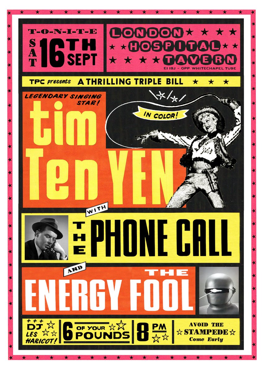 Next up, 16th Sept, London Hospital Tavern, with the very rare <a href="/timtenyen/">tim Ten YEN</a> and <a href="/energyfool/">JAMIE D HUXLEY</a>!! Adv tix HERE!! eventbrite.co.uk/e/tim-ten-yen-…