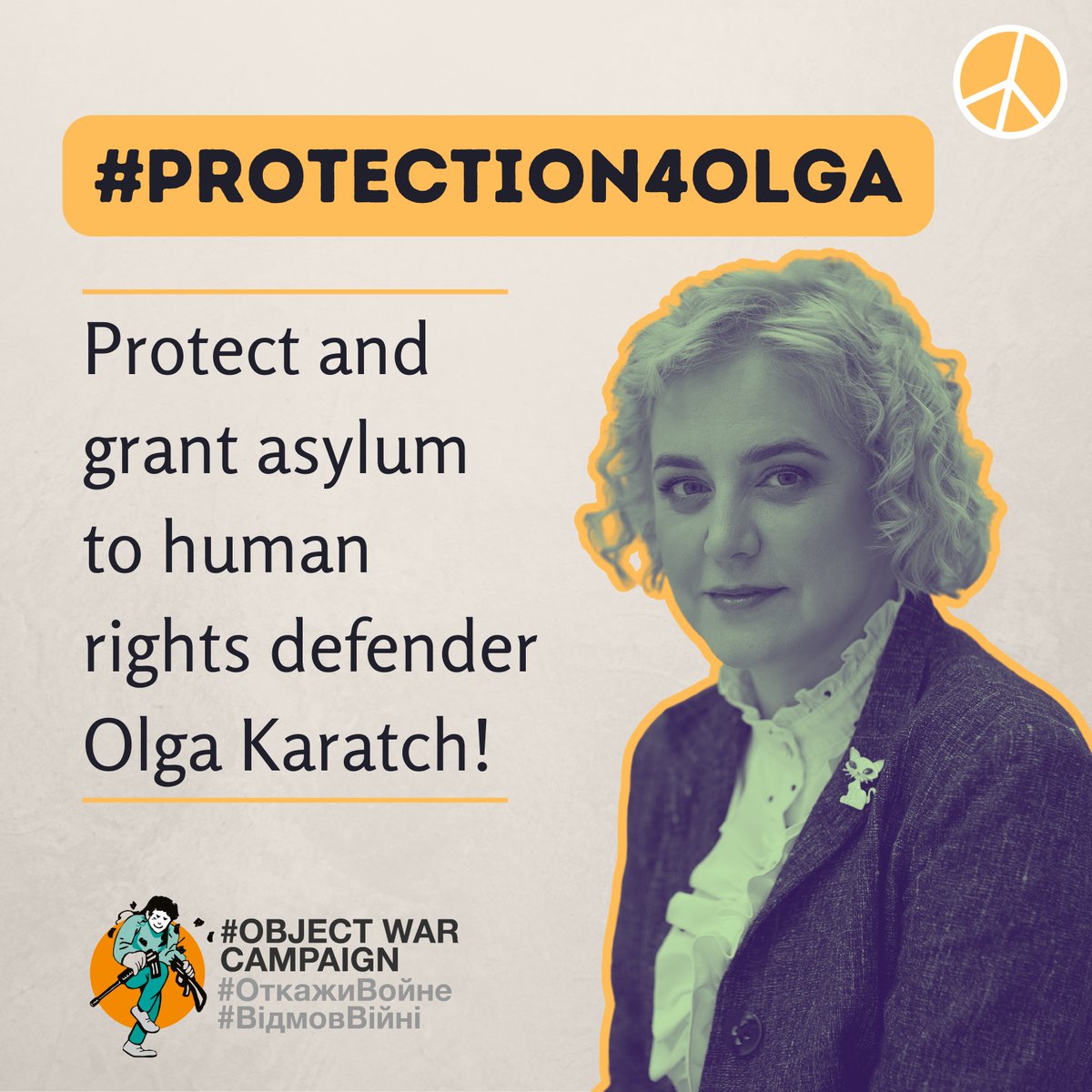 Join us in supporting Olga Karatch, a brave human rights defender seeking asylum in Lithuania!

Help by sharing #protection4olga and #ObjectWarCampaign!

More ways to help on ipb.org.

💪🌍 Together, we can stand up for justice and human rights. Please share!