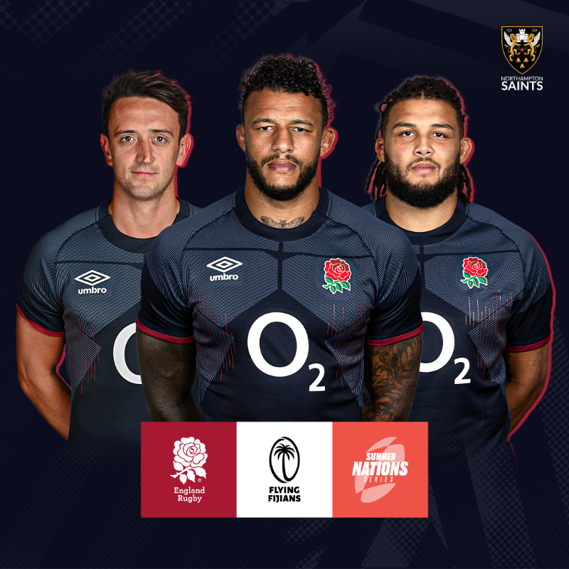SaintsRugby's tweet photo. 1️⃣0️⃣0️⃣ caps for the 🐐

@Courtney_Lawes hits a century of England appearances this weekend at Twickenham 🌹

@alexmitchell97 also starts, with @LewisLudlam in the 23 to face Fiji.